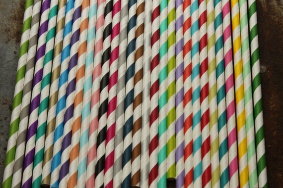 100 Paper Straws, pick your colors, stripes, striped Il_570xn