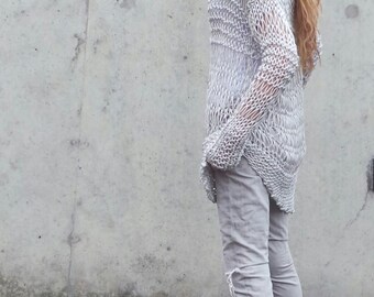 cream Loose knit sweater tank loose knit Cotton Sweater Made