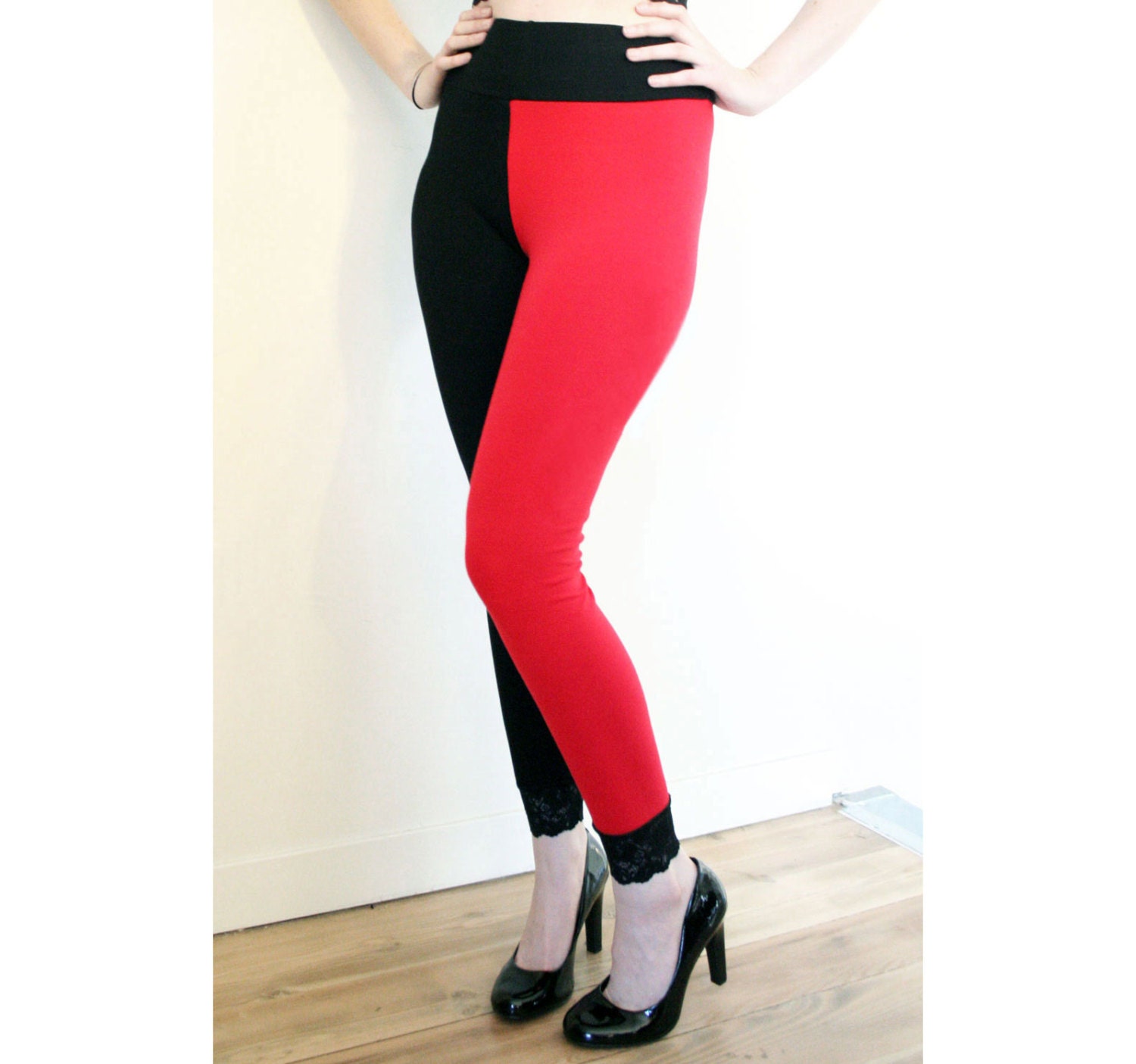 Harley Quinn Cotton Leggings Red And Black Cosplay Plus Size 