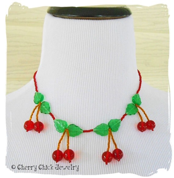 Cherry Necklace Cherry Jewelry Rockabilly by CherryChick on Etsy