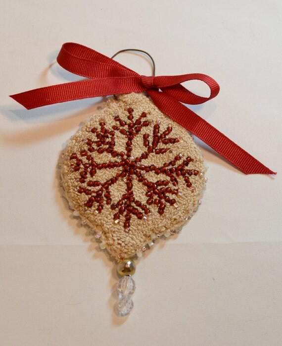 punch needle beaded ornament red punch needle beaded ornament red