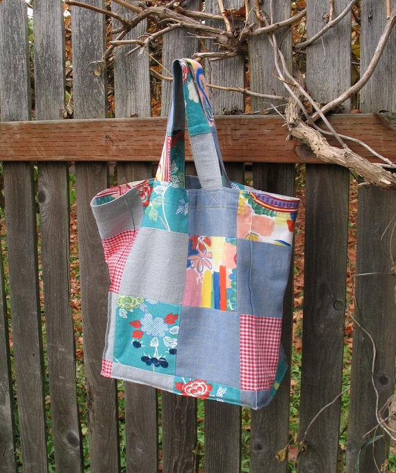 Handmade Patchwork Eco Upcycled Shopping Tote Bag