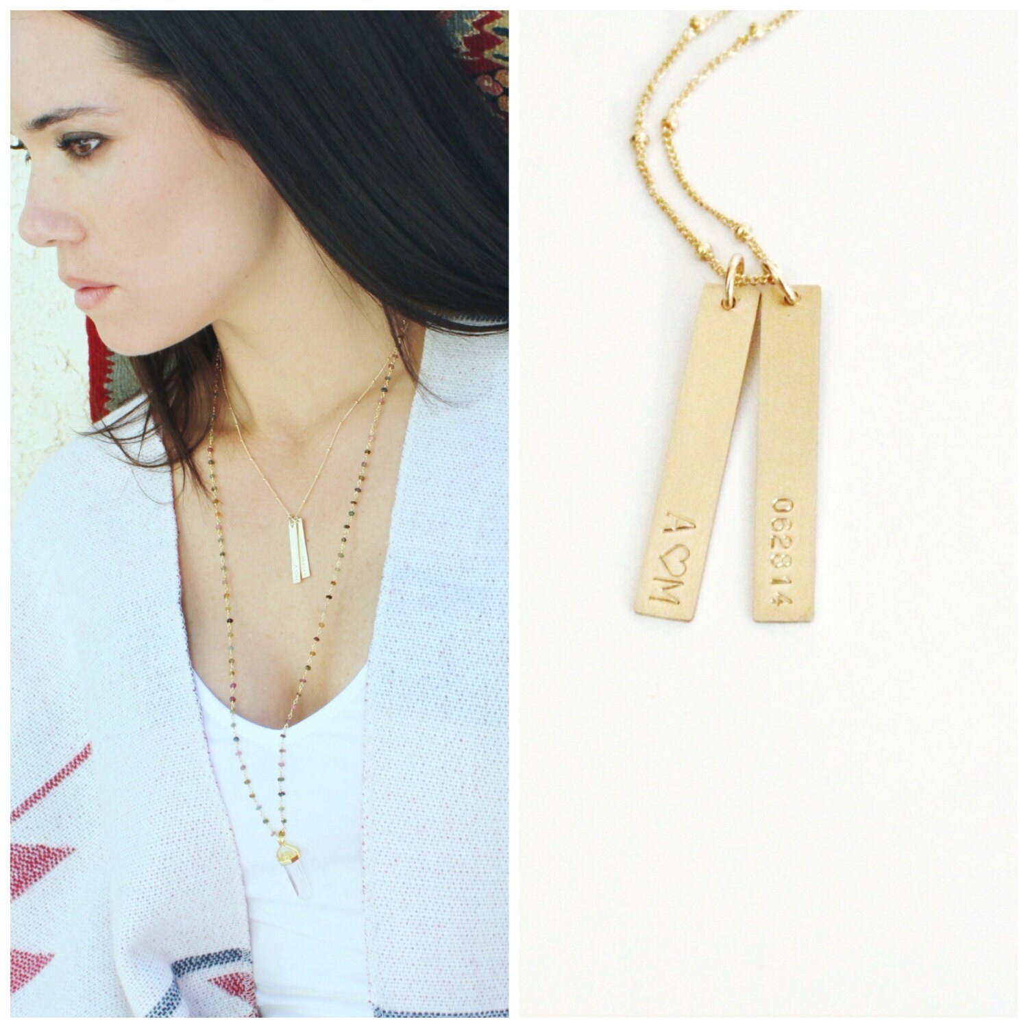 Vertical Gold Bar necklace Personalized Necklace by TheSilverWren