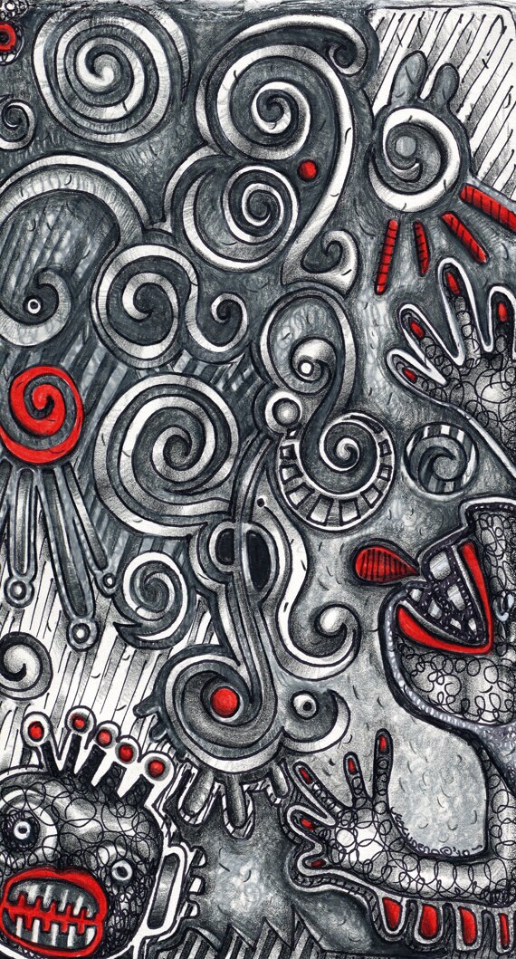 ORIGINAL Drawing Mixed Media Pencil Drawing Whimsical by VeezArt