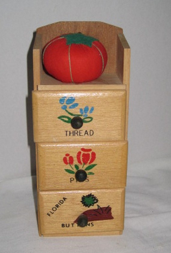 Items similar to Thread Pin Button Pincushion Holder Vintage Wooden on Etsy