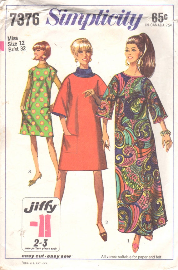 Simplicity 7376 1960s Misses Jiffy CAFTAN Pattern Can by 