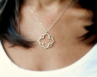 Sterling silver pendant necklace, layering, lotus necklace, clover necklace, mandala, modern jewelry, briguysgirls, Otis b jewelry
