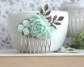 Mint Flower Hair Comb. Shades of Mint Wedding, Bridesmaid Gifts, Wedding Bridal, Mint Rustic Wedding, Summer Mint Wedding, Mint Green Comb