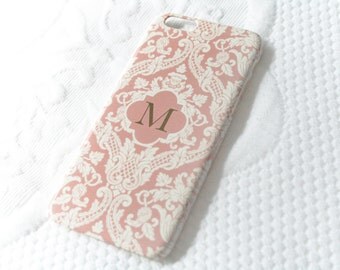 Pretty iPhone 6S Case Pink iPhone 5S Case Damask Monogram iPhoneSE, iPhone 7, iPhone 7 Plus