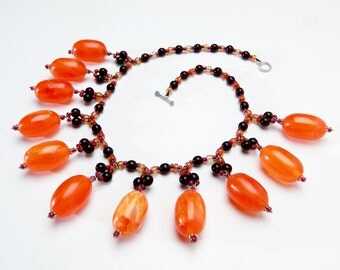 Big Orange and Purple Necklace with Giant Orange Resin Beads and Purple Czech Glass Beads