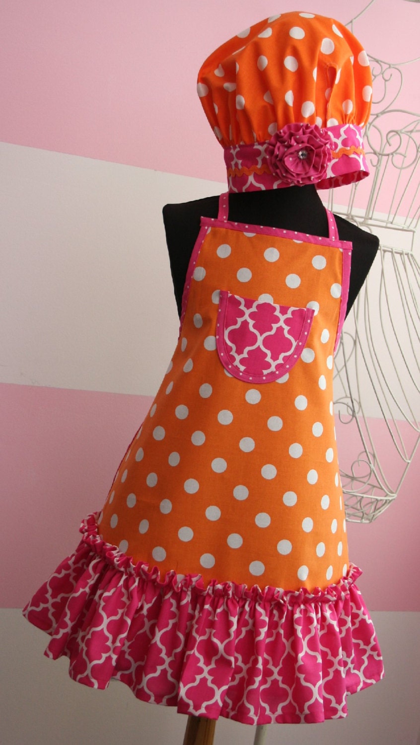Kids Apron and Chef's Hat Little Girls Apron Set by KitschnWhimsy