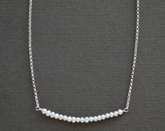 Pearl Station Necklace / Sterling Silver Pearl Necklace