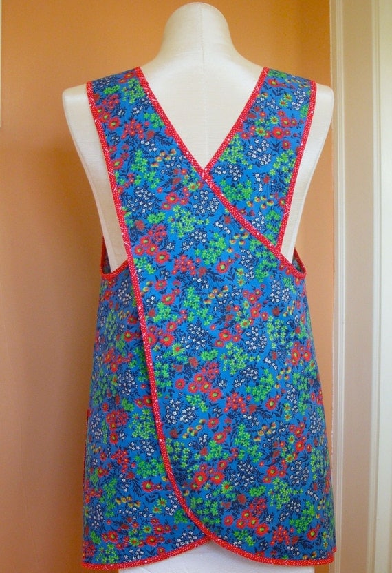 Cross Back Apron Smock Tunic Medium Bright Blue by GinghamLife