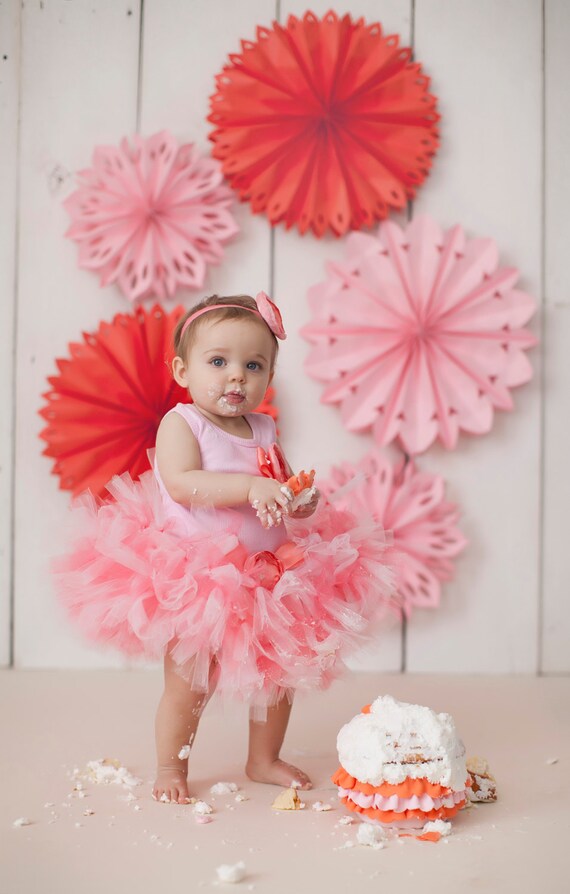 Baby Girls Birthday Tutu Dress Outfit Sweet Coral Pink Tutu