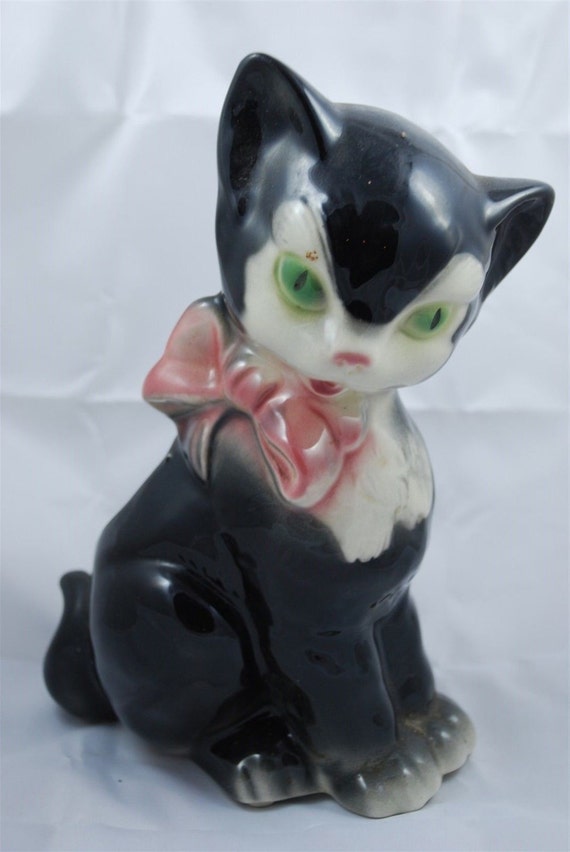 Vintage Royal Copley Black and White Cat  Ceramic  Pottery