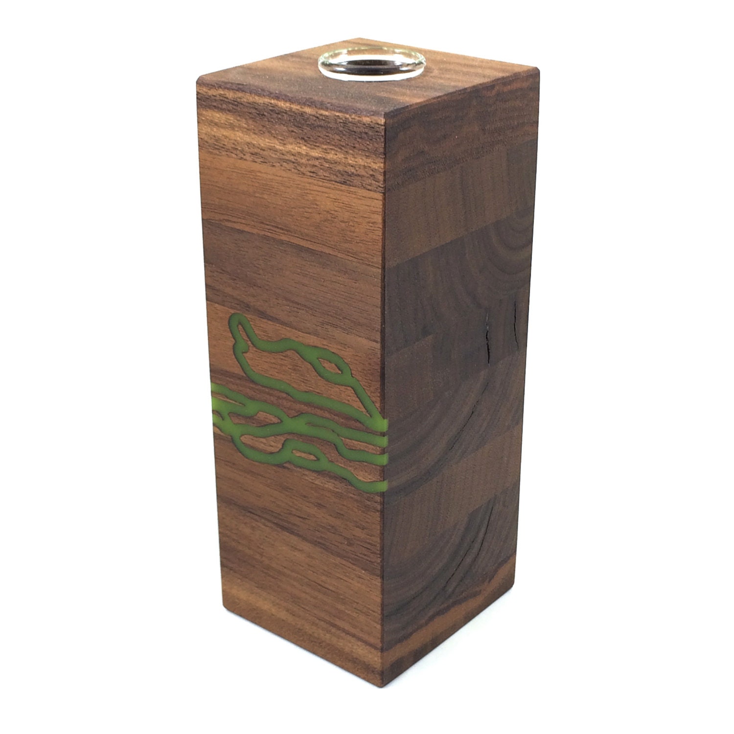 Small Box Vase in Walnut with Green Resin Inlay Wedding