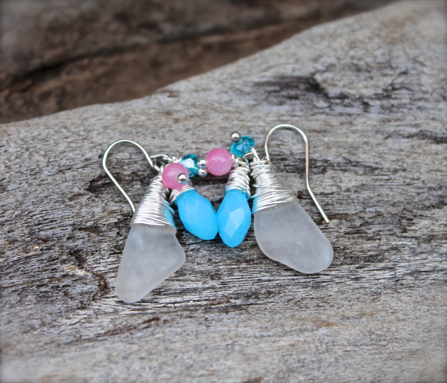 Sea Glass Earrings made in Hawaii Genuine Sea Glass Jewelry