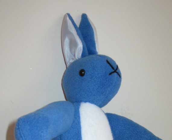 Rabbit Toy Blue Fleece Bunny White Fleece Chested Boy or Girl Gift Shower Present Easter Special Times Basket Filler