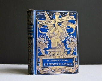 Antique Childrens Book - French - Les Enfants du Capitaine - Hachette Bibliotheque des Petits Enfants 19th C Belle Epoque Decorated Binding