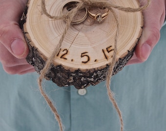RING Pillow - RUSTIC Ring Bearer Pillow Wood Slice - Personalized - Wood Slice - Country Wedding - Brown