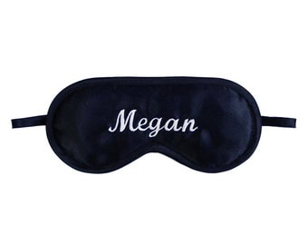 Personalized name sleep mask, Name embroidery eye mask, Customized gift for him her, Black satin accessories, Name of your choice, Your text