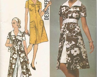 1970s Mini Skirt Dress with Back Zipper Tunic Pants V Neckline Wing Collar Simplicity 9203 Size 10 Bust 32.5 Women's Vintage Sewing Pattern