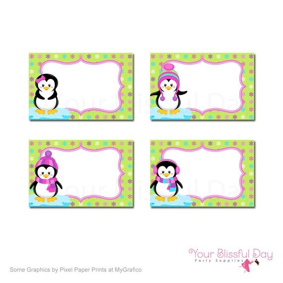 PRINTABLE Girl Penguins Label Tents #708 Il_570xn