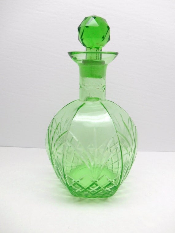 Vintage Green Glass Decanter