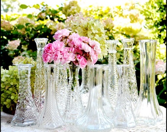 Vintage Wedding Bud Vase Collection of Ten / Great Gatsby Clear Glass Sparkle and Shine