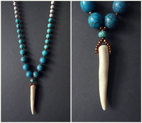 Turquoise Necklace Antler Tip Horn Talisman Necklace White Turquoise 