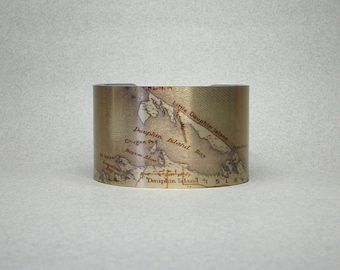 Dauphin Island Map Alabama Cuff Bracelet Wide Metal Unique Gift for Him or Her