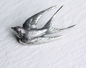 Swallow Bird Brooch... Silver Vintage Antique Sparrow