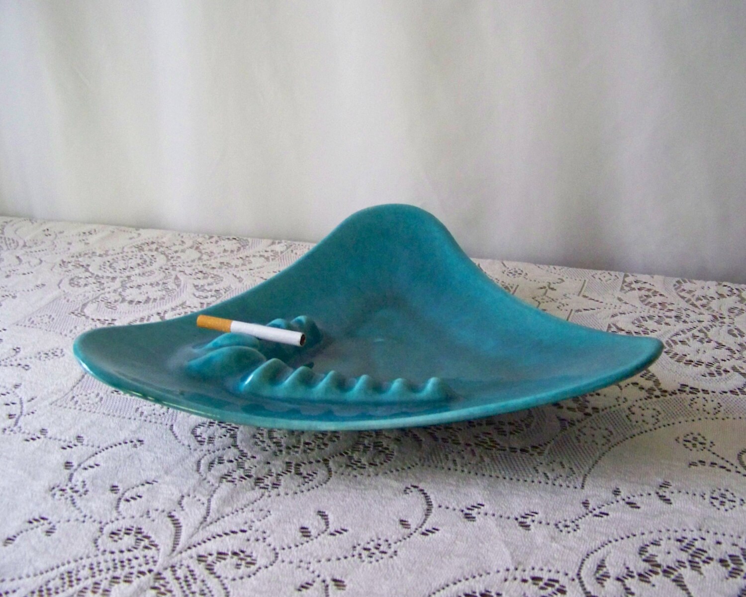 Vintage Ashtray Turquoise California Pottery Mad Men Boomerang