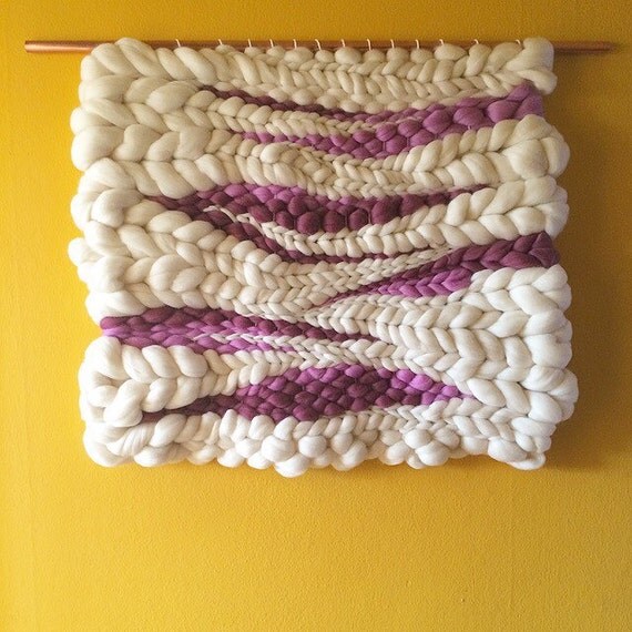 Woven Wall Hanging Wool Roving Weaving by jeanniehelzer on Etsy