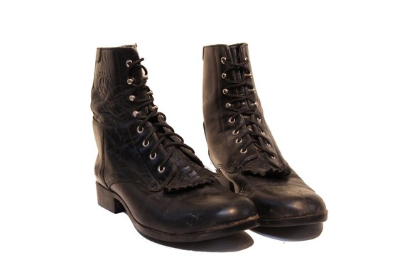Black Kiltie Lacer Boots Leather Ankle Ariat Combat Boots