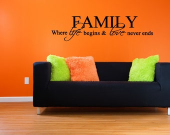 Family where Life Begins Love Never Ends 36x22 Vinyl Decal