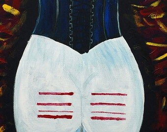 Fetish Triptych Wall Art Trio Part2 BDSM Cane Stripes Corset Nice Butt Print of Painting Surreal Dark Jewel Tones Art by LadyAlchemy13