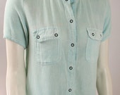 blue mesh button up shirt