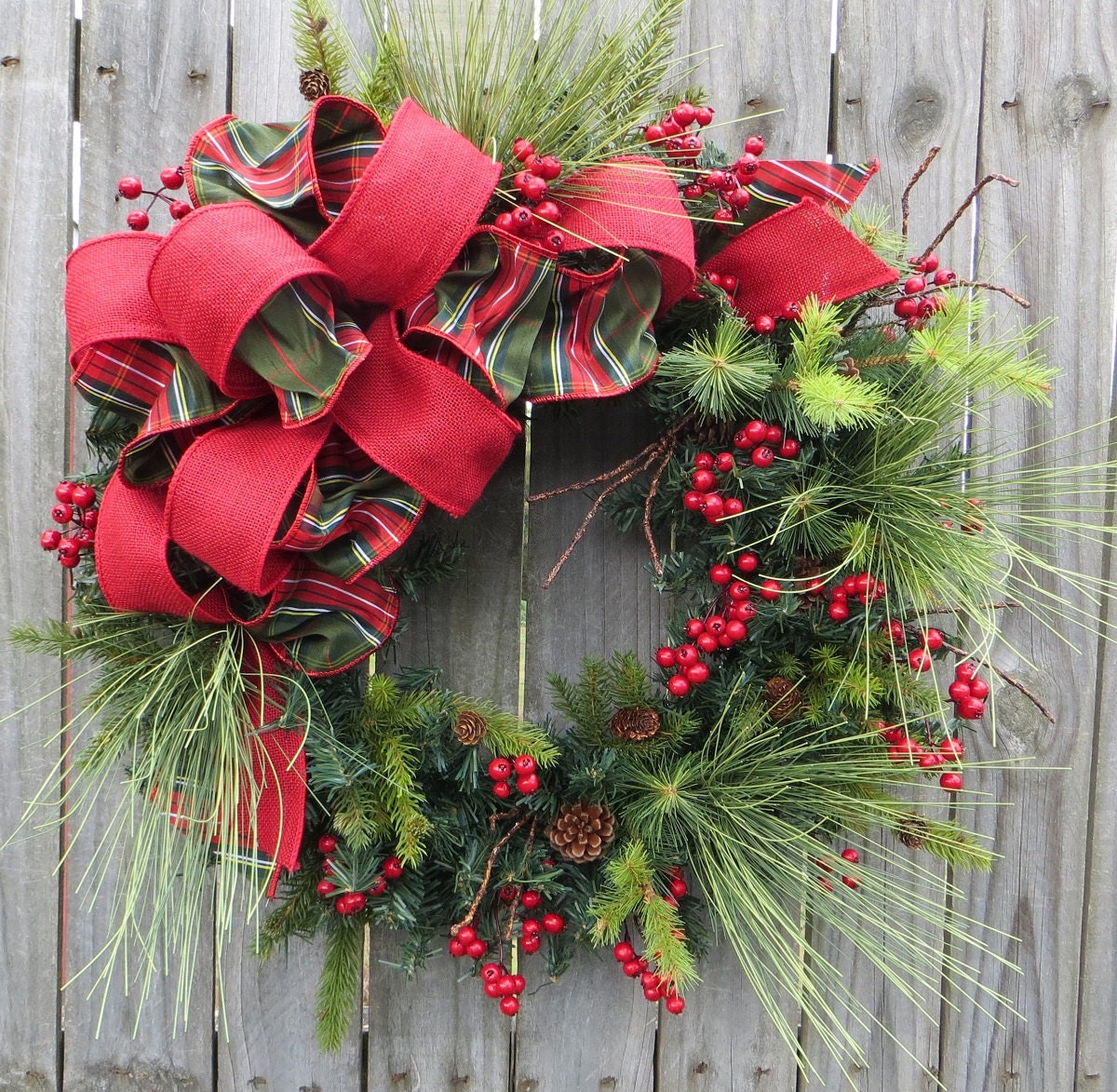 Christmas Wreath Holiday Wreath Burlap Berry Wreath Greenery