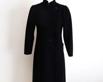 Vintage 60s Black Wool Coat, Joseph Magnin Coat, Small Vintage Coat