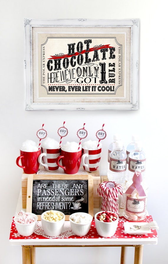 Polar Express Hot Chocolate Pack Red - INSTANT DOWNLOAD - Partially Editable & Printable Birthday Christmas Party Decorations, Decor, Sign Il_570xn