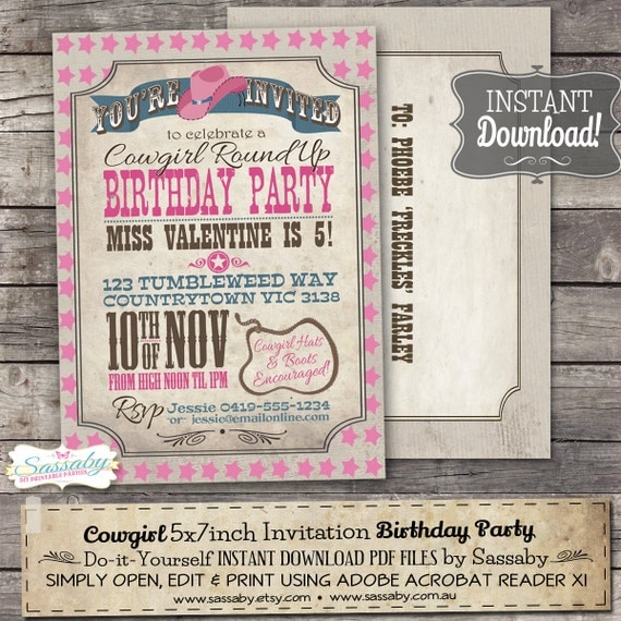 Cowgirl Invitation - INSTANT DOWNLOAD - Editable & Printable Invitation by Sassaby Il_570xn