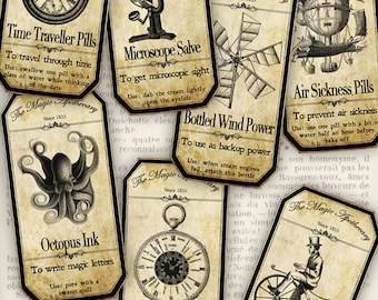 Steampunk Apothecary Labels halloween apothecary printable craft hobby crafting scrapbooking instant download digital collage sheet - VD0151