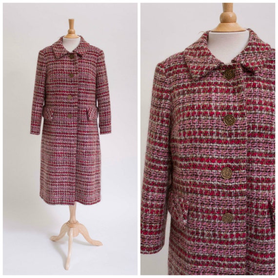 1960s Vintage Coat Pink Woven Plaid Wool 1960s by SimplyVintageCo
