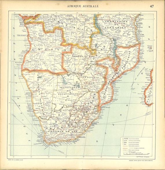 Items similar to 1930s Southern Africa Vintage Map, Political Division ...