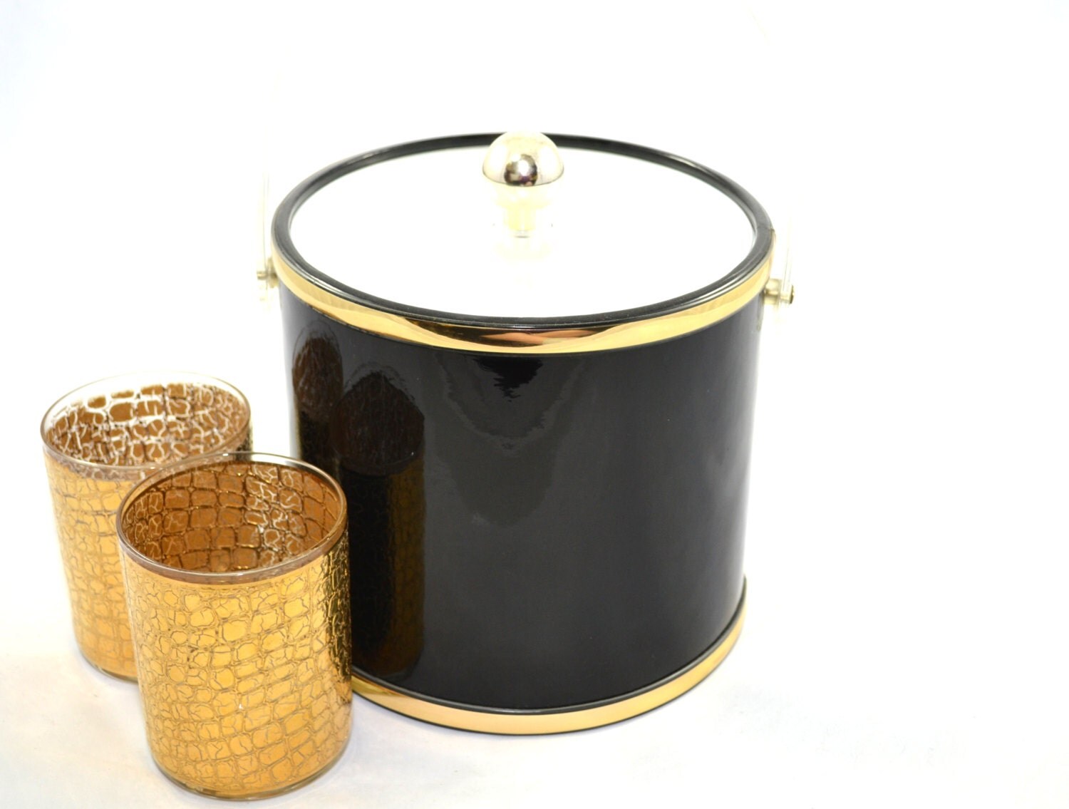 Ice Bucket Black Ice Bucket Black and Gold Ice Bucket Vintage Black Ice Bucket Barware Bar Cart