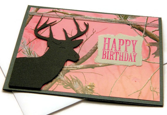 Camouflage Birthday Card Pink Camo Card Handmade by DesignsByCnC