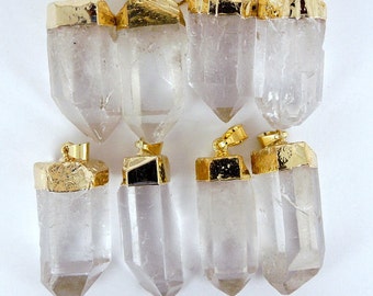 Crystal Quartz Point Pendant with Gold Electroplate WHOLESALE PRICING 1, 3, 5, 10, 20, 50, 100 plus crystals