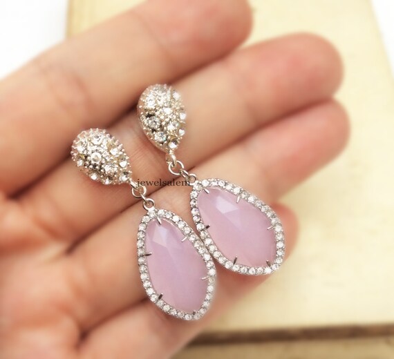 Items similar to Pink Earrings Sterling Silver Crystal Glass Stone