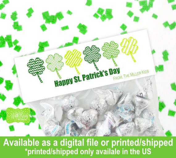 St. Patricks Day Treat Bag Topper, Personalized Treat Bag Topper, Printable Shamrock Bag Topper, DIY Bag Topper, Four Leaf Clover Il_570xn
